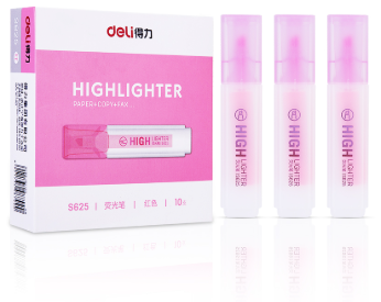 得力 S625 荧光笔 红色 10支/盒装 